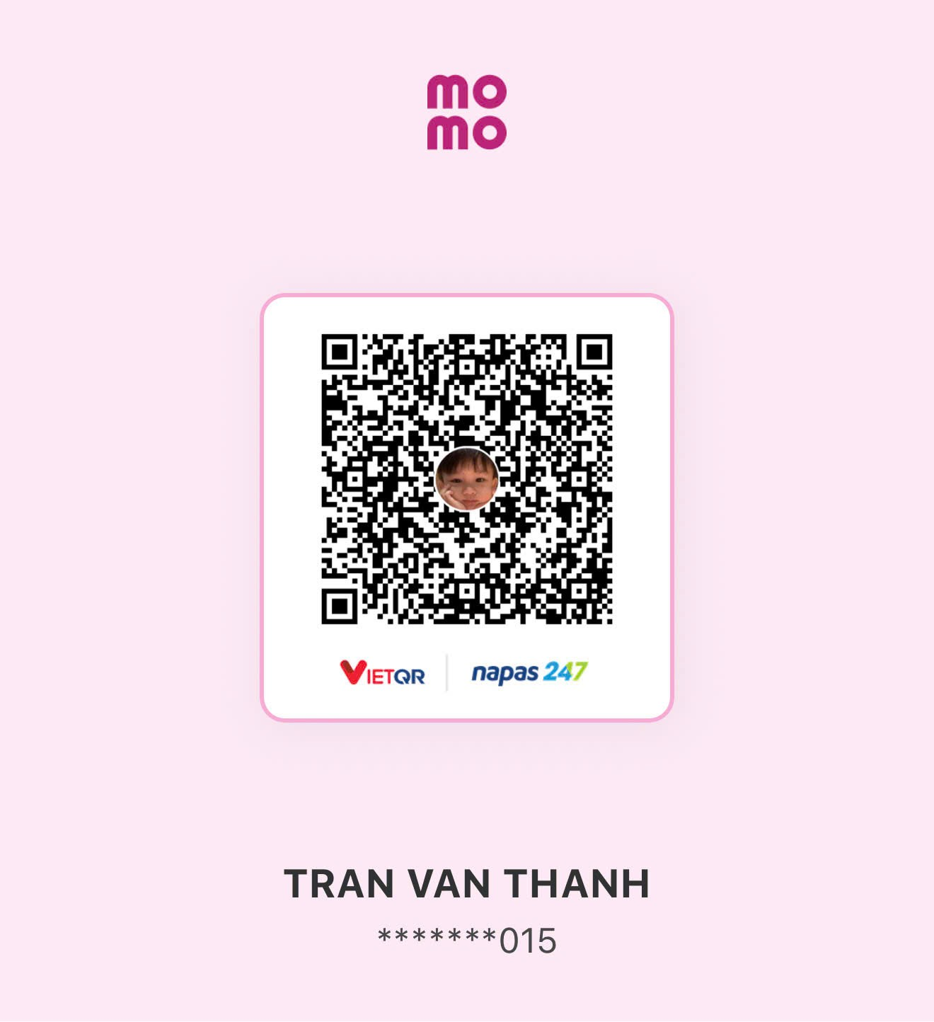 Mã QR MoMo/VietQR nhận chuyển khoản, tên người nhận TRAN VAN THANH